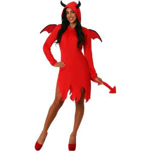 Cute Devil Costume for Women – Hooded Dress with Horns, Tail, and Wings