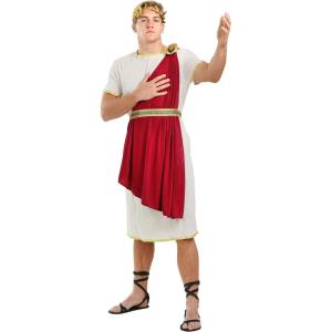 Men’s Roman Senator Plus Size Costume – Tunic with Gold Trim, Cape, Medallion, Belt & Leaf Headband, Exclusive
