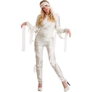 Women’s Classic Mummy Halloween Costume Jumpsuit with Draping Fabric & Headwrap
