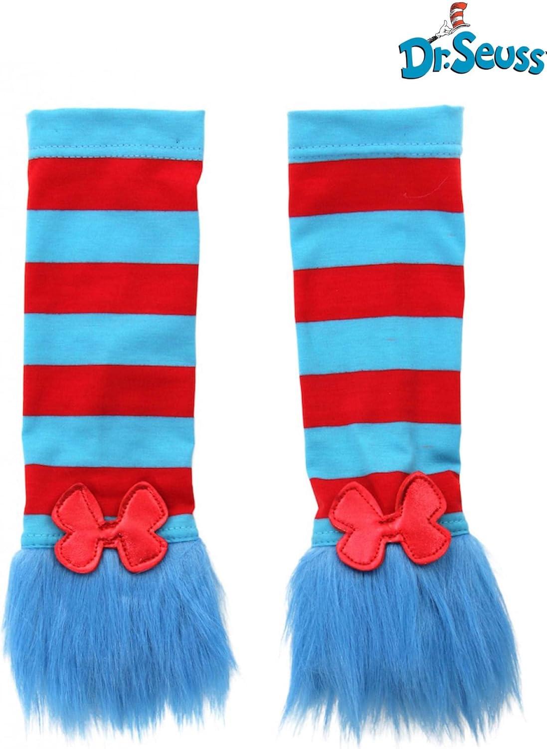 image:imageThing 1 amp Thing 2 Glovette Accessories Striped Glovettes with Fuzzy Blue Fur and Red Bow