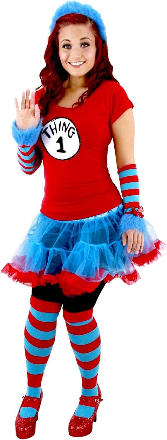 image:imageThing 1 amp Thing 2 Glovette Accessories Striped Glovettes with Fuzzy Blue Fur and Red Bow
