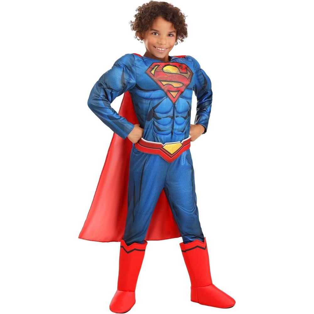 image:imageDC Comics Deluxe Superman Kids Costume with Cape Muscle Padded Jumpsuit amp Holographic S Boot Covers amp Belt
