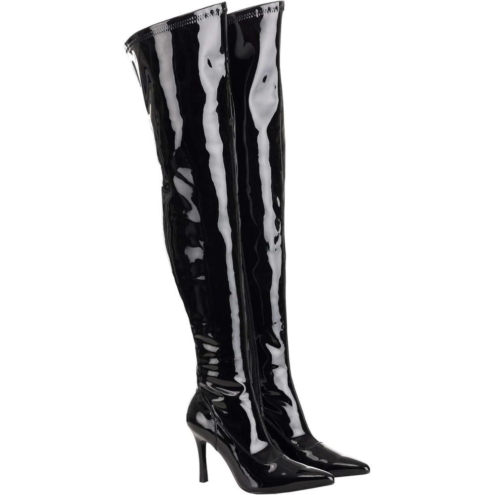 image:imageFun Costumes Womens Thigh High Black Patent 5 Stiletto High Heel Boot Shiny Faux Leather Zipper Closure Size 8Black