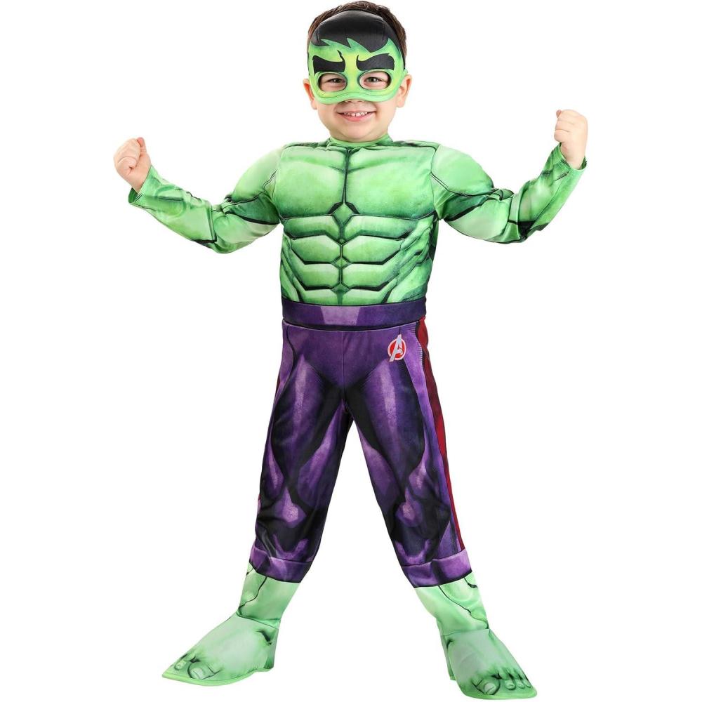 image:imageJazwares Marvel Classic Incredible Hulk Toddler Costume Muscle Suit Halloween and Play Outfit with Half Mask
