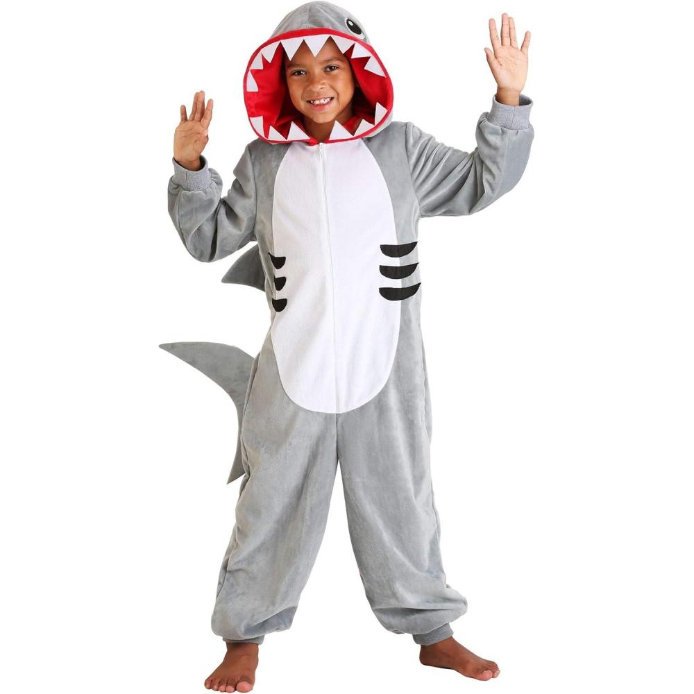 image:imageKids Shark Costume Onesie  Hooded Jumpsuit amp Fins for Halloween Ocean Theme School Events or DressUp Party