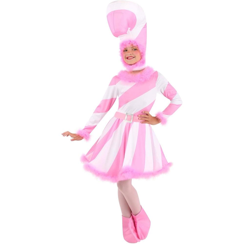 image:imagePink Candy Cane Dress Girls Costume Dress Hood Shoe Covers
