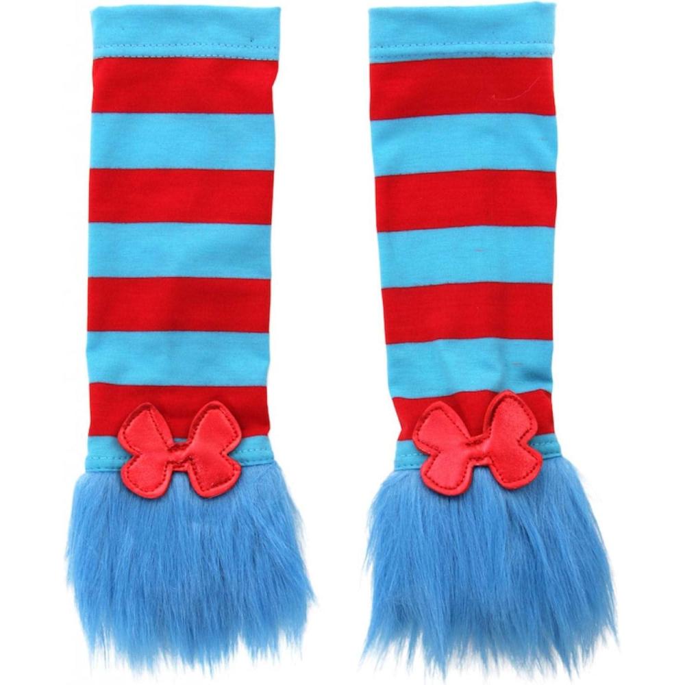 image:imageThing 1 amp Thing 2 Glovette Accessories Striped Glovettes with Fuzzy Blue Fur and Red Bow