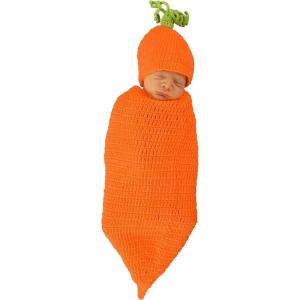 Carrot Bunting Costume for Babies – Crochet Knit Sack with Hat