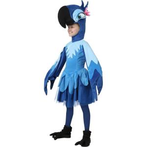 Child Rio Jewel Costume – Spix Macaw Dress with Wing Sleeves, Headpiece, Foot Covers(Costume)