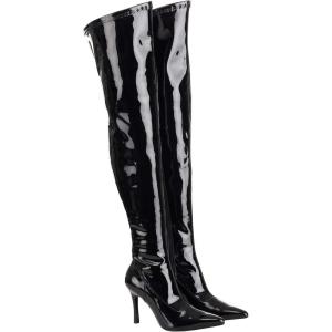 Fun Costumes Women’s Thigh High Black Patent 5″ Stiletto High Heel Boot, Shiny Faux Leather, Zipper Closure Size 8(Black)