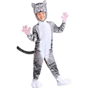 Kid’s Curious Cat Costume Jumpsuit with Hood, Mitts, and Shoe Covers