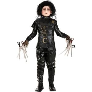 Kids Edward Scissorhands Costume | Boys Movie Character Complete Halloween Outfit: Shirt, Pants, Scissor Gloves, Wig