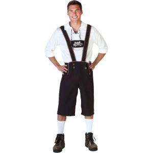 Mens Lederhosen Halloween Costume | Polyester Fabric, Dark Brown Suspender Shorts, Oktoberfest Outfits For Adults(White brown)