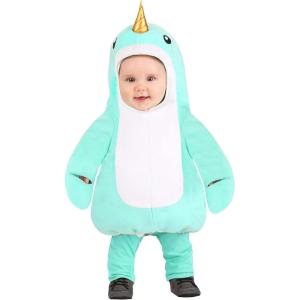 Whimsical Blue Baby Narwhal Costume, Narwhal Tunic for Infants With Bubble Tunic and attached Hood, Fin Sleeves, And Tail Fin