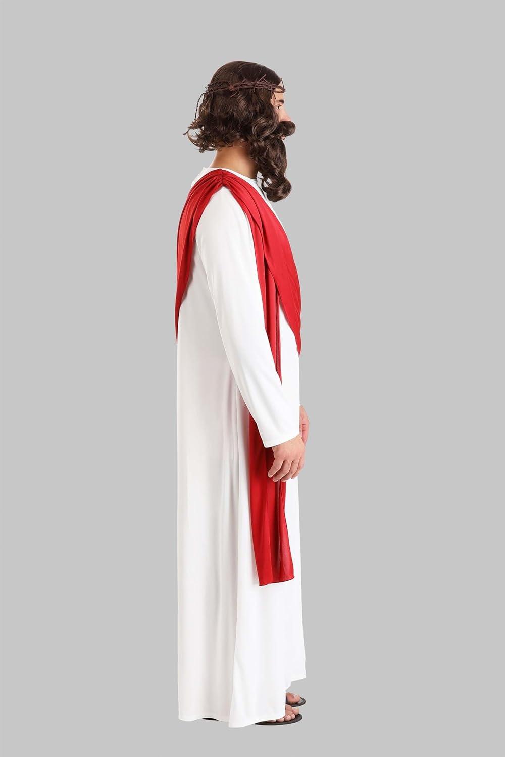 image:imageAdult Deluxe Jesus Costume Mens Classic Christ Outfit wRobe Attached Sash Full Beard Wig Cord Crown of Thorns
