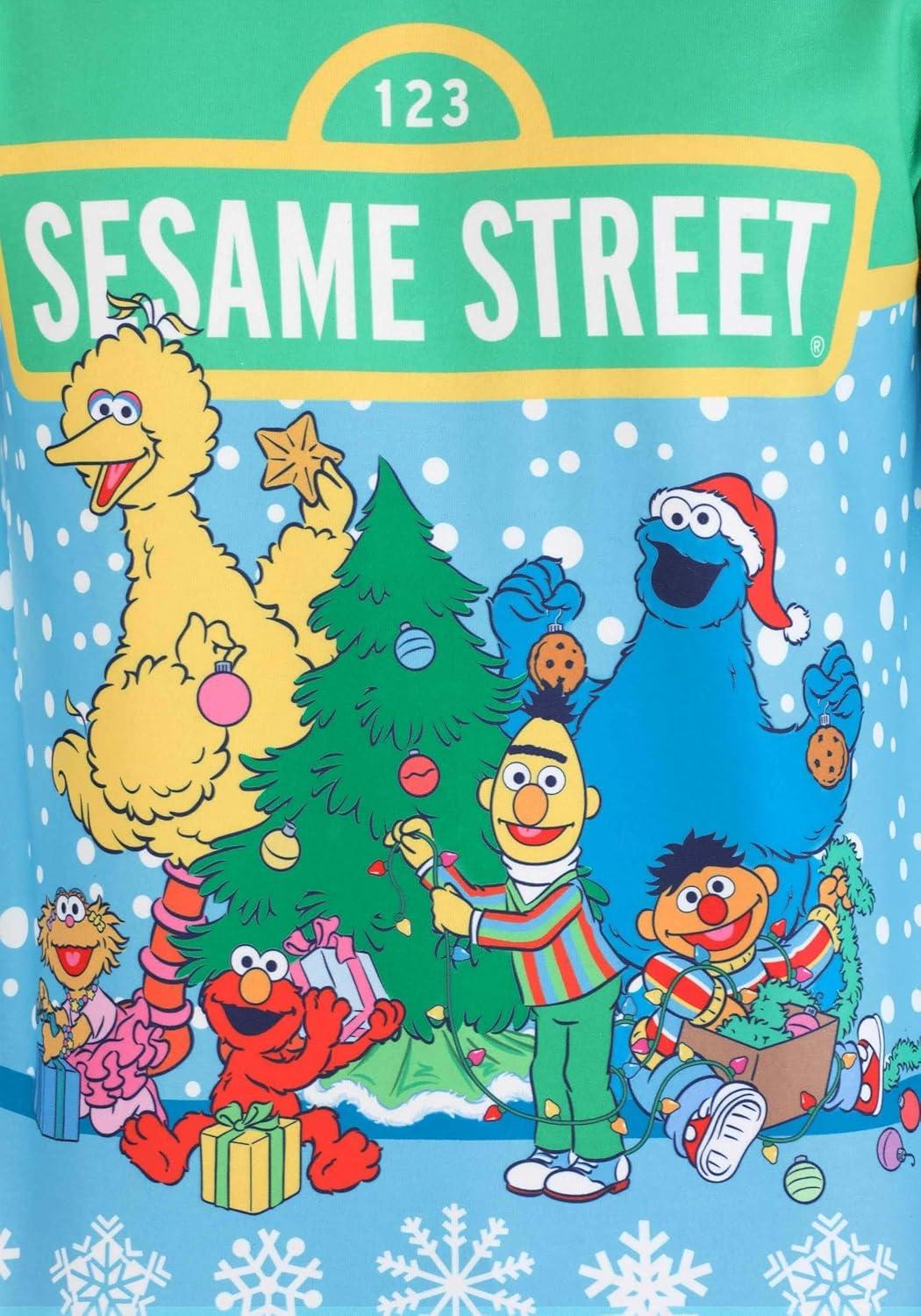 image:imageAdult Sesame Street Christmas Sweatshirt with AllOver Printed GraphicsBlue