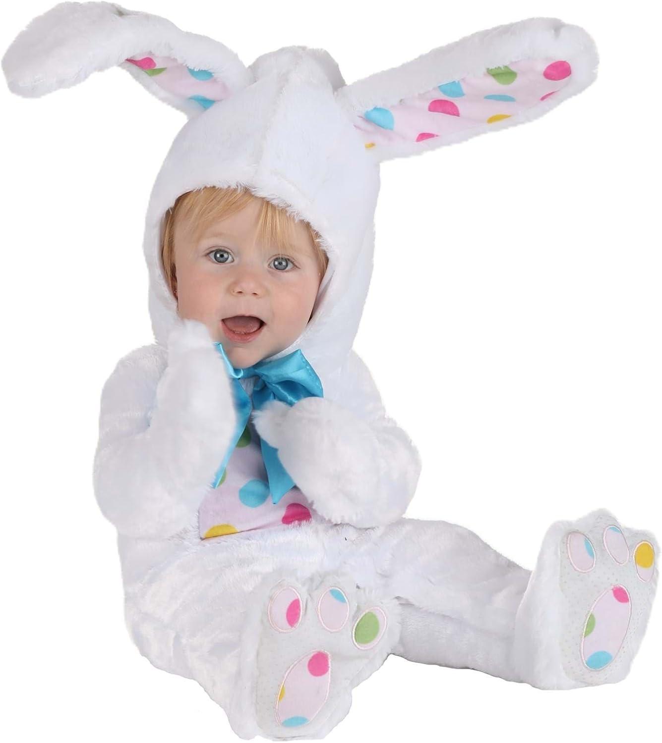 image:imageEaster Bunny Baby Costume Unisex White Rabbit Jumpsuit with Hooded Ears for Infants Baby Easter Bunny OutfitWhite Pastel