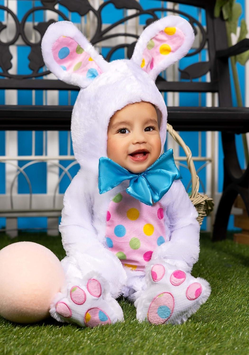 image:imageEaster Bunny Baby Costume Unisex White Rabbit Jumpsuit with Hooded Ears for Infants Baby Easter Bunny OutfitWhite Pastel