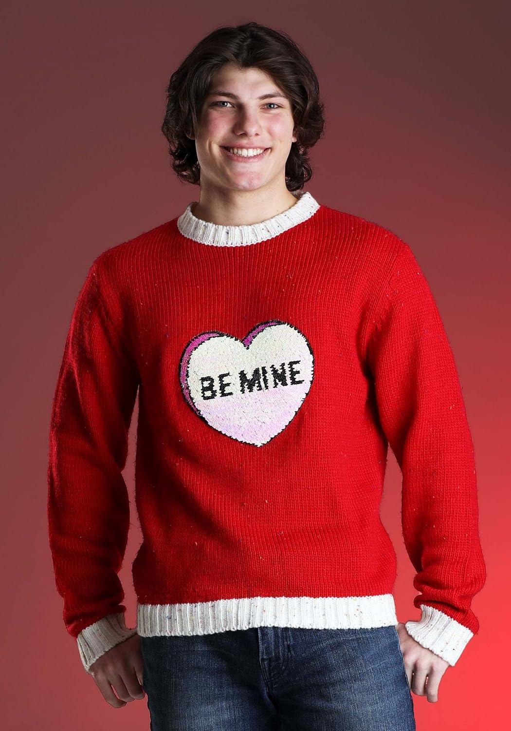 image:imageFun Costumes Be Mine Candy Hearts Valentines Day Sweater for Adults Womens Soft amp Cute VDay Holiday Crewneck Sweaters XS Red