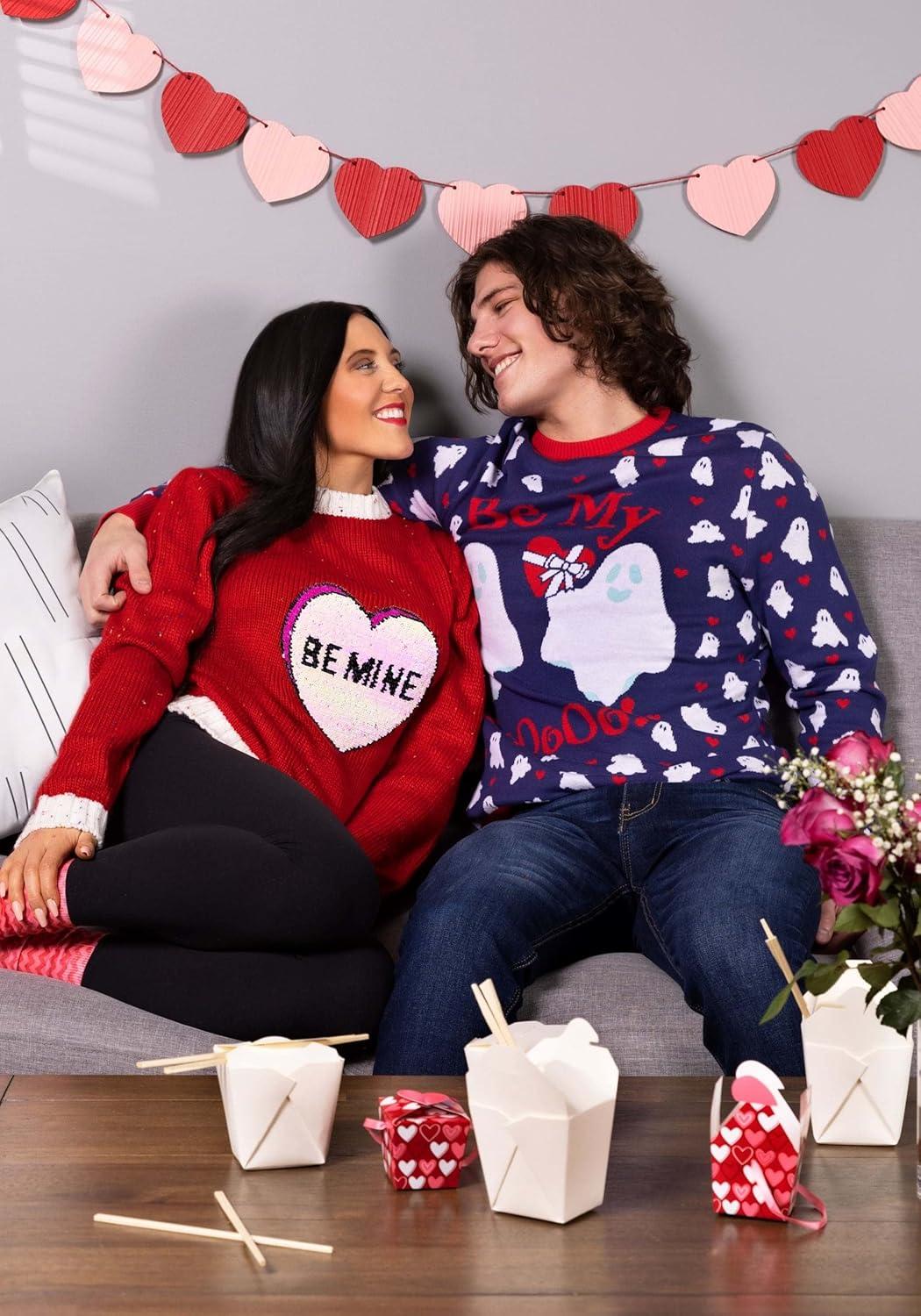 image:imageFun Costumes Be My Boo Valentines Day Sweater for Adults Cute Ugly Holiday Sweaters for Men amp Women Knit Holiday Crewneck XS