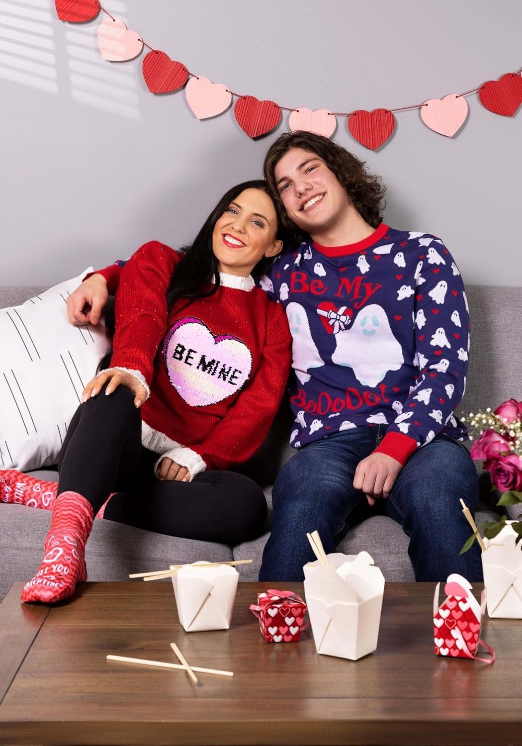 image:imageFun Costumes Be My Boo Valentines Day Sweater for Adults Cute Ugly Holiday Sweaters for Men amp Women Knit Holiday Crewneck XS