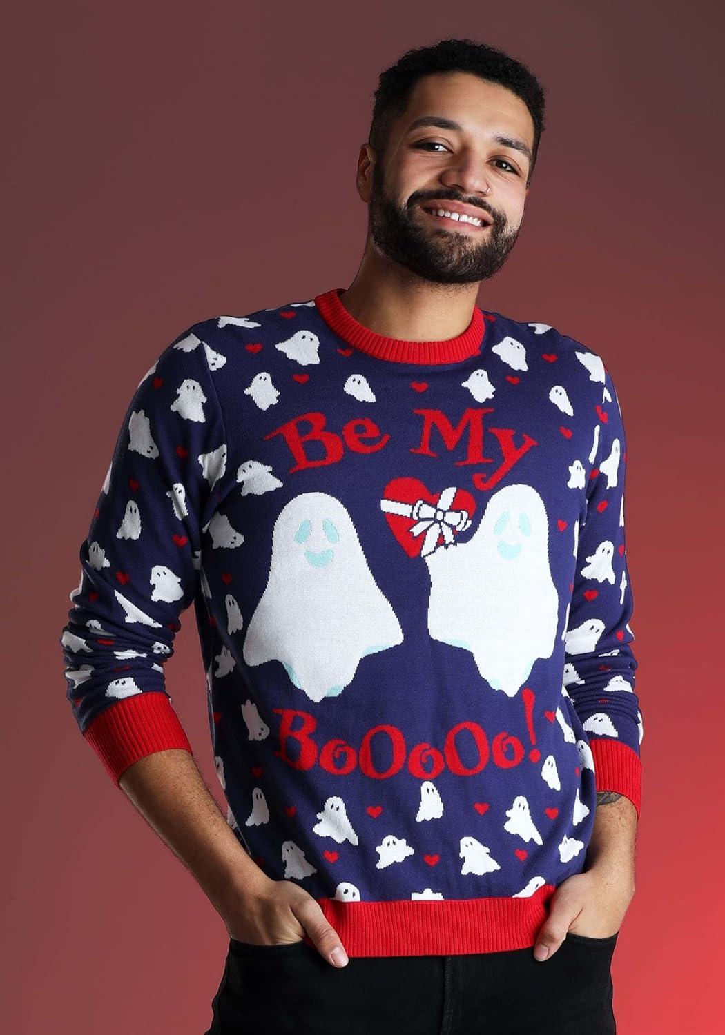 image:imageFun Costumes Be My Boo Valentines Day Sweater for Adults Cute Ugly Holiday Sweaters for Men amp Women Knit Holiday Crewneck XS
