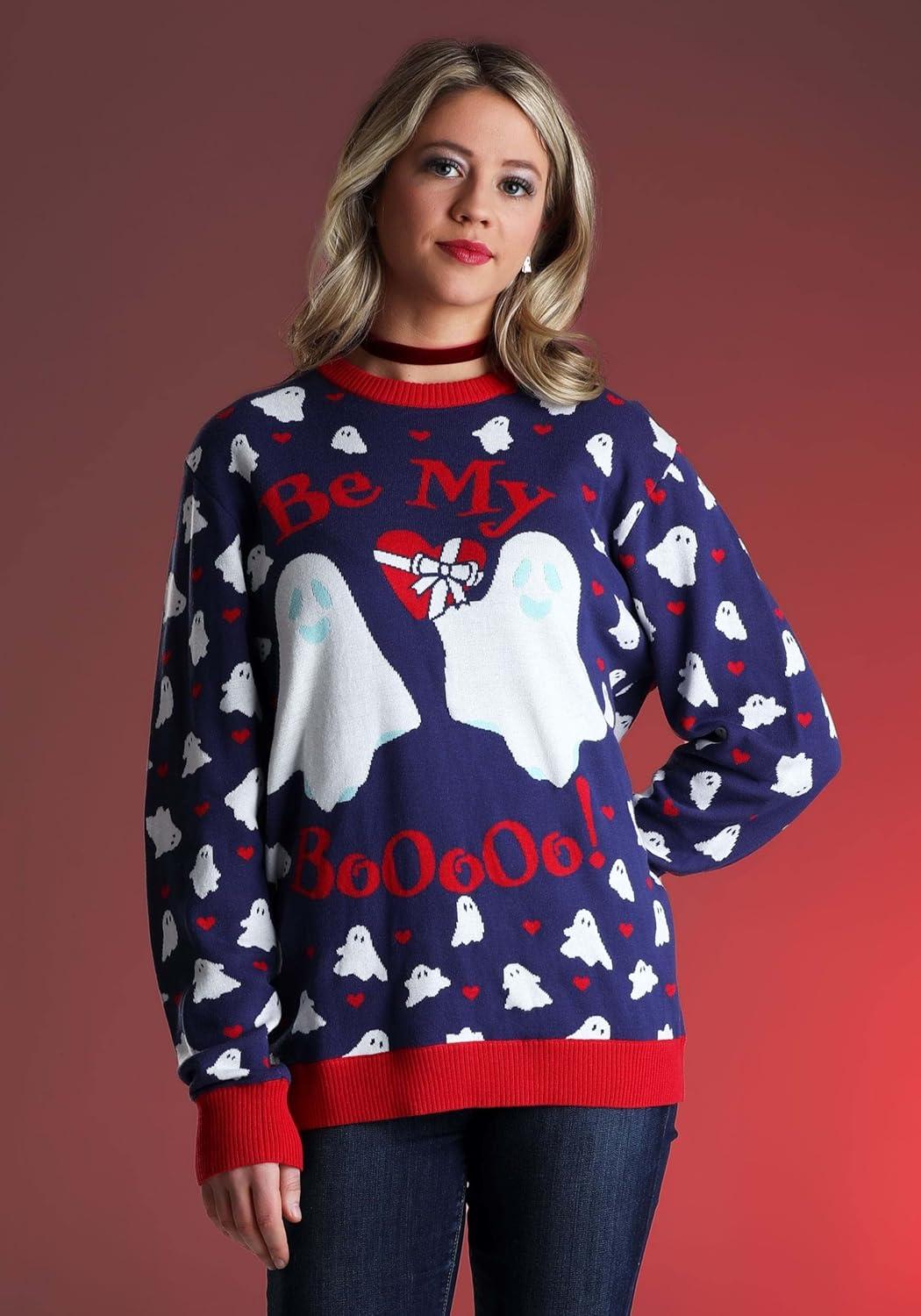 image:imageFun Costumes Be My Boo Valentines Day Sweater for Adults Cute Ugly Holiday Sweaters for Men amp Women Knit Holiday Crewneck XS