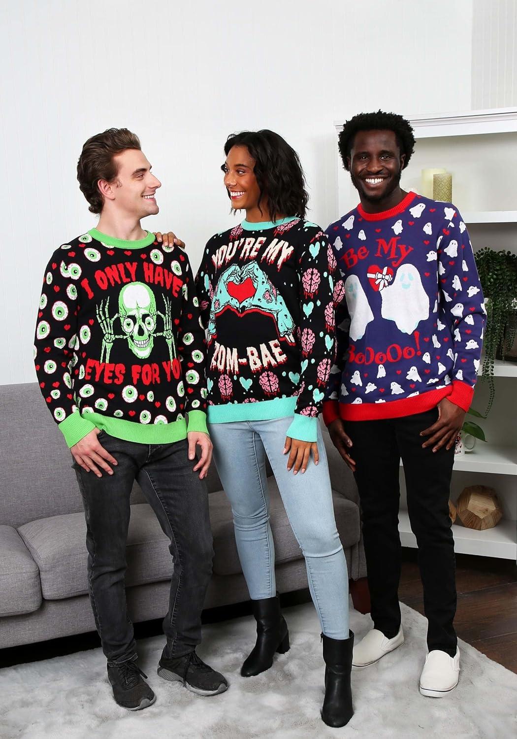 image:imageFun Costumes Be My Boo Valentines Day Sweater for Adults Cute Ugly Holiday Sweaters for Men amp Women Knit Holiday Crewneck XS