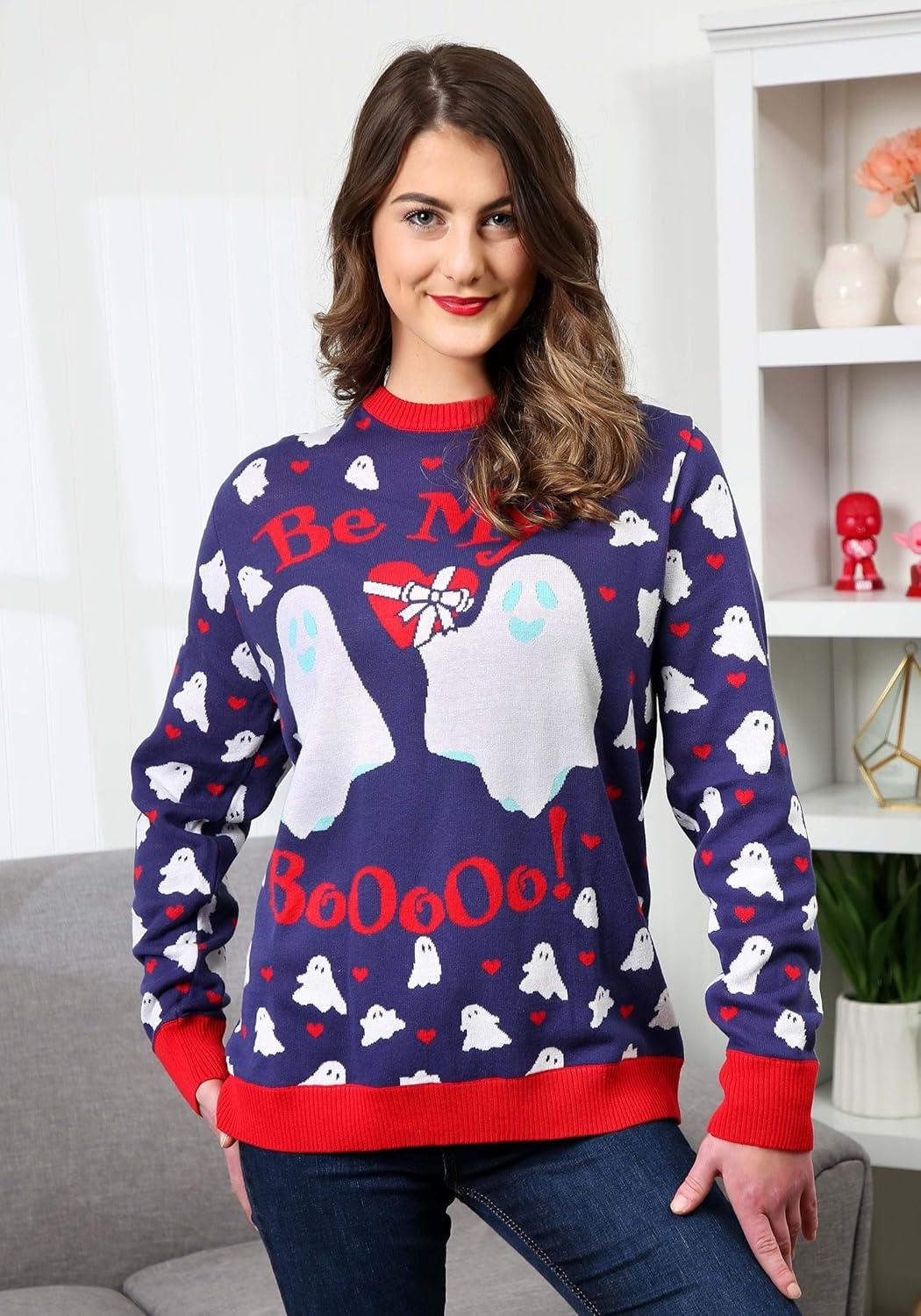image:imageFun Costumes Be My Boo Valentines Day Sweater for Adults Cute Ugly Holiday Sweaters for Men amp Women Knit Holiday Crewneck XS