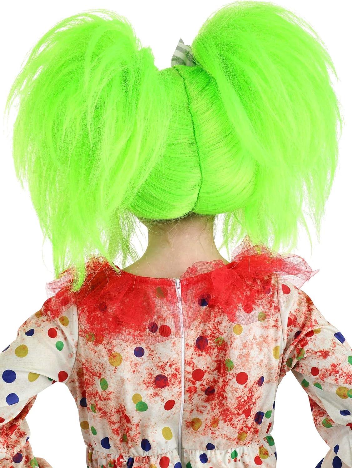 image:imageFun Costumes Girls Neon Green Creepy Clown Wig Evil Clown Costume Accessories Beetle Girl Wig for Cosplay DressUp Standard