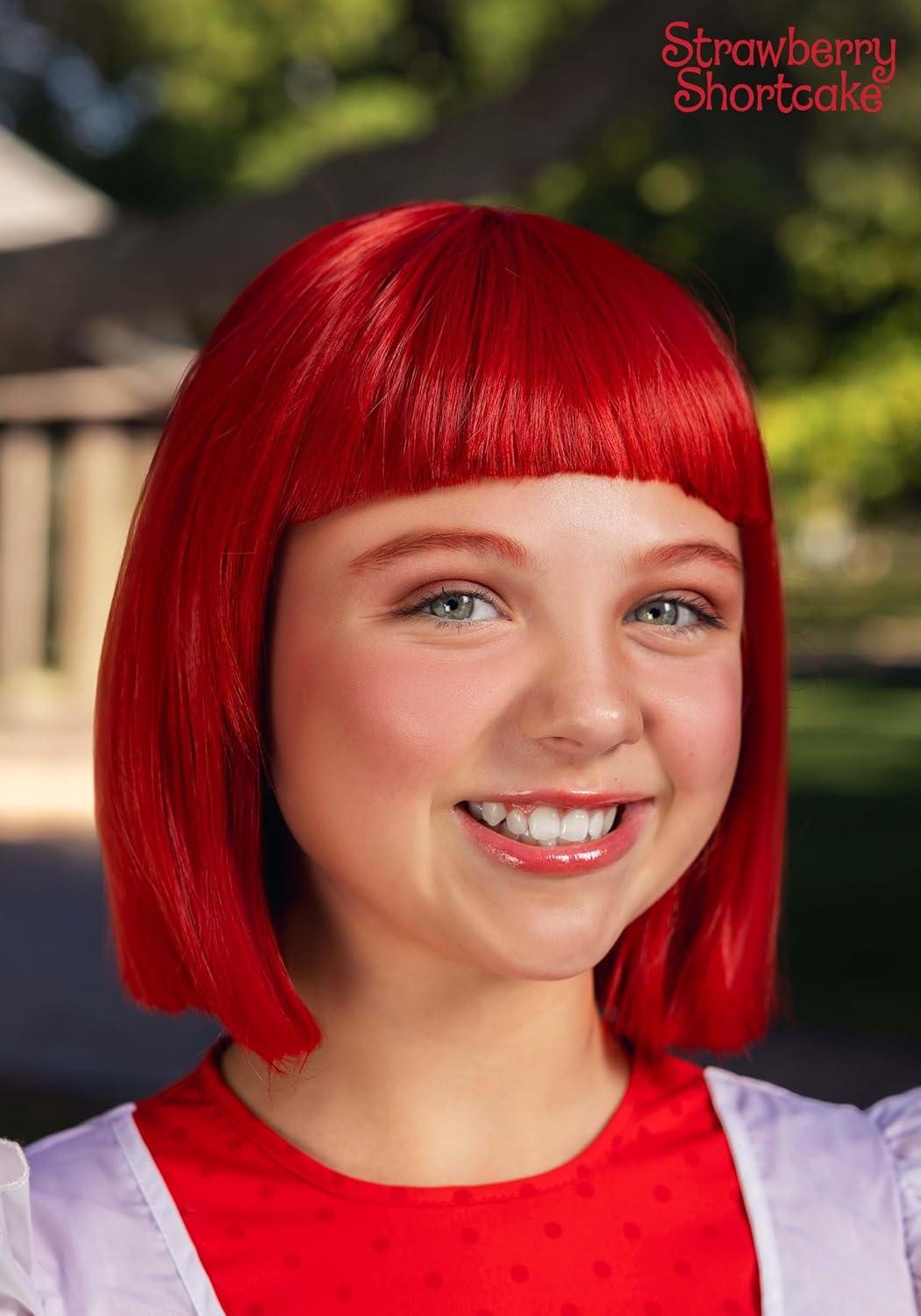 image:imageKids Strawberry Shortcake Costume Wig for Girls Red Bob Cut Hair Wig with Mesh Cap Officially Licensed