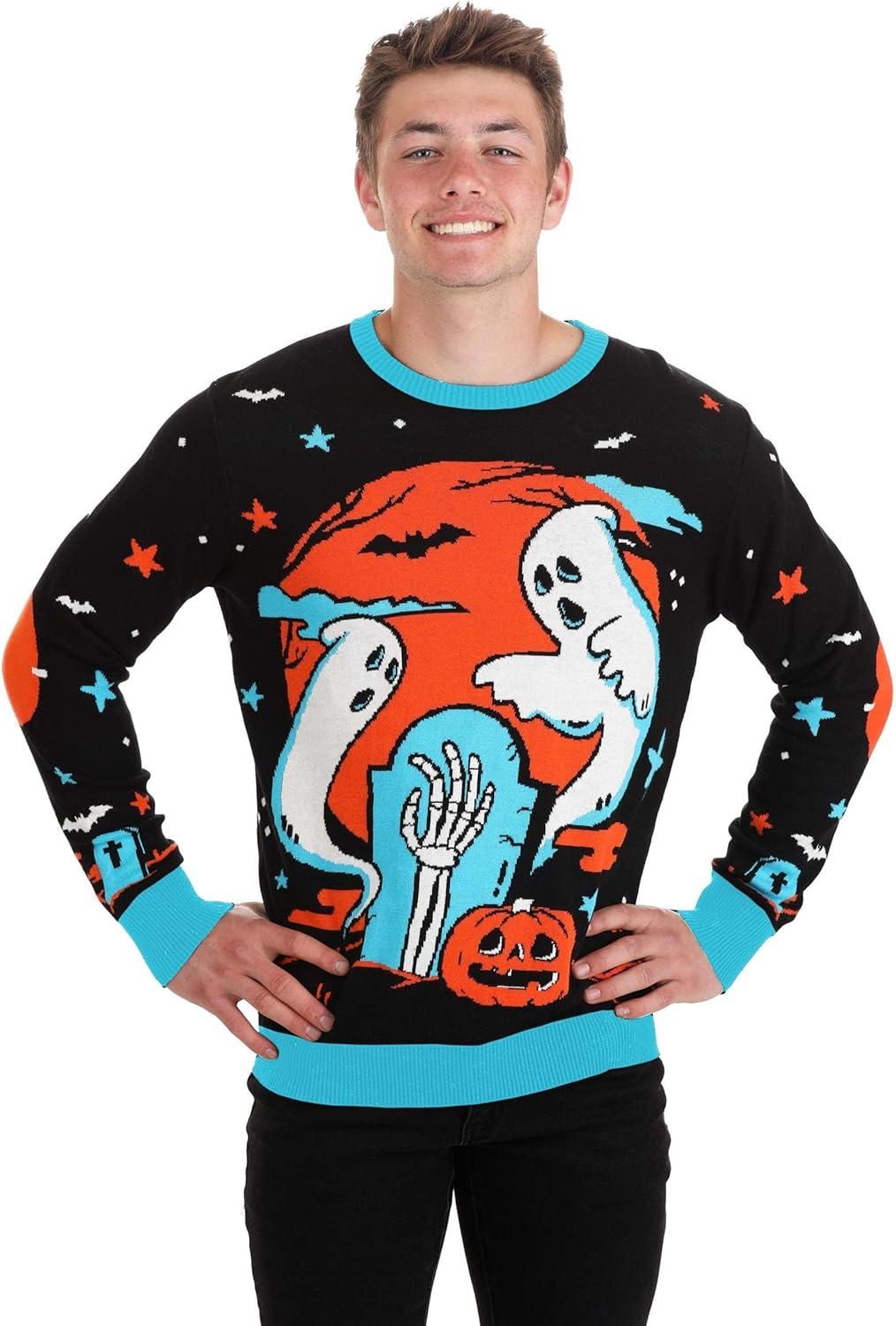 image:imageNeon Ghost Halloween Sweater Knit Top with Ghost GraphicBlack