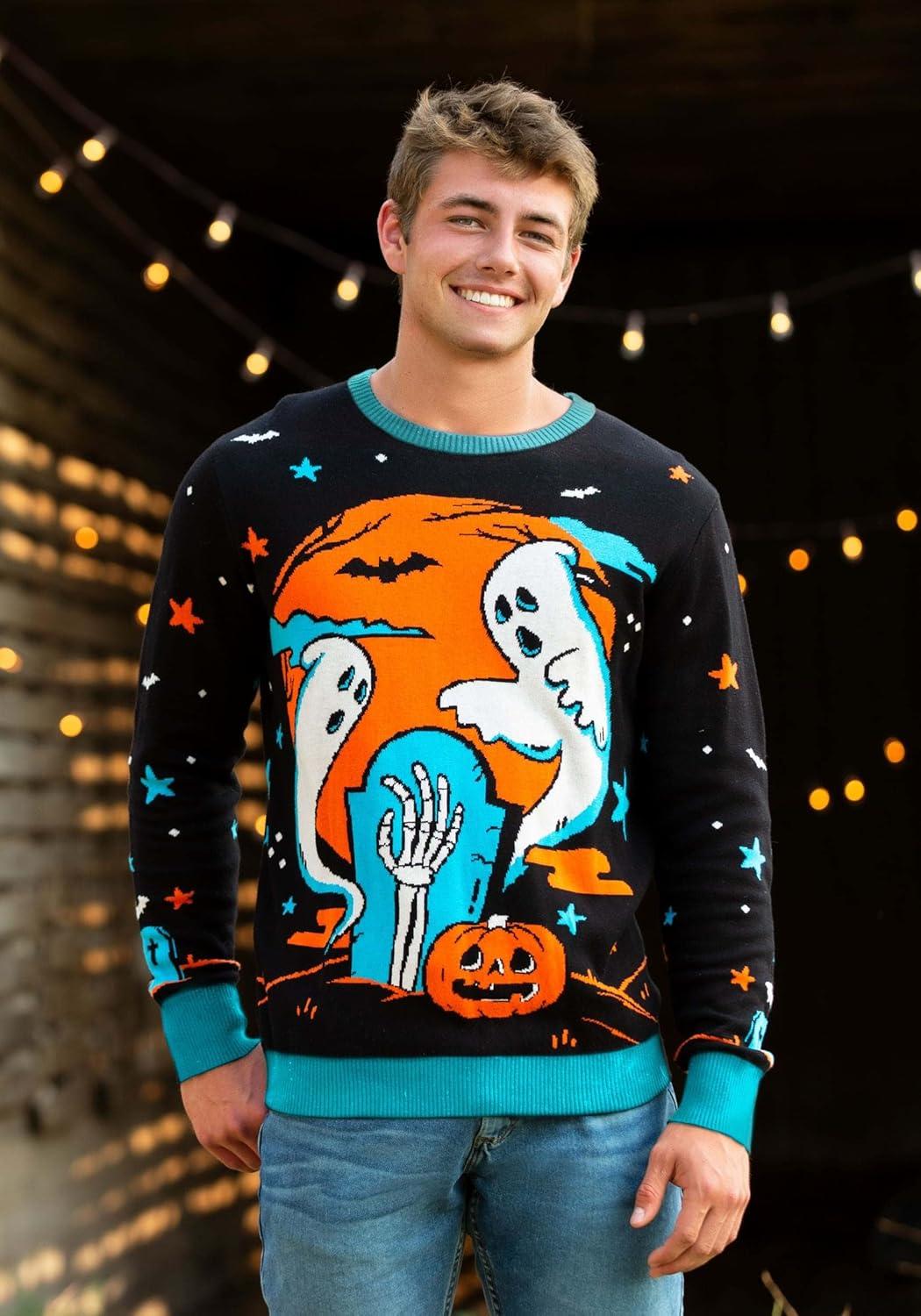 image:imageNeon Ghost Halloween Sweater Knit Top with Ghost GraphicBlack