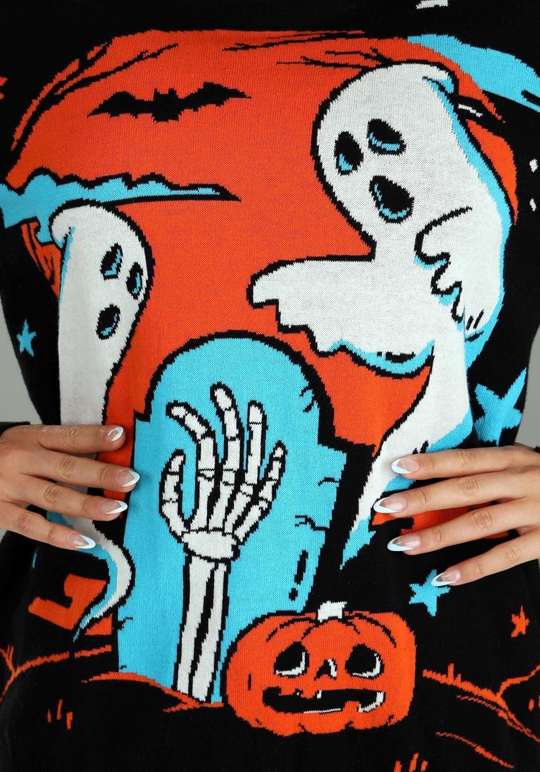 image:imageNeon Ghost Halloween Sweater Knit Top with Ghost GraphicBlack
