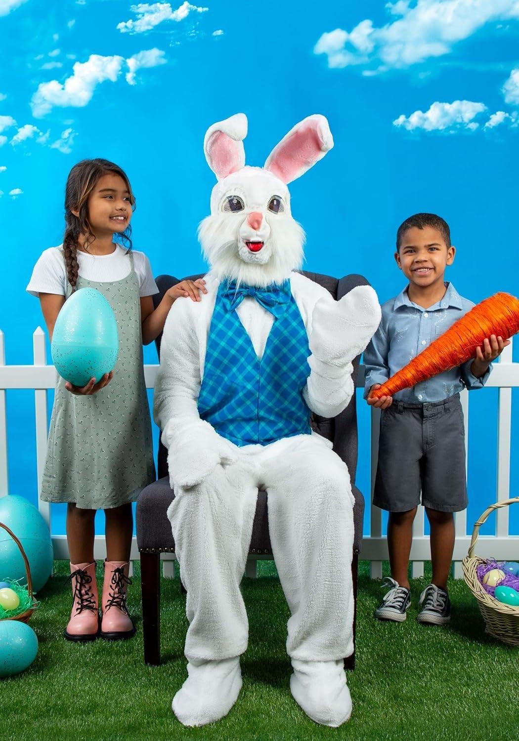 image:imagePlus Size Big amp Tall Adult Easter Bunny Costume 6 Pc Bunny Mascot Suit Mask Vest Bow Tie Shoe Covers amp Gloves