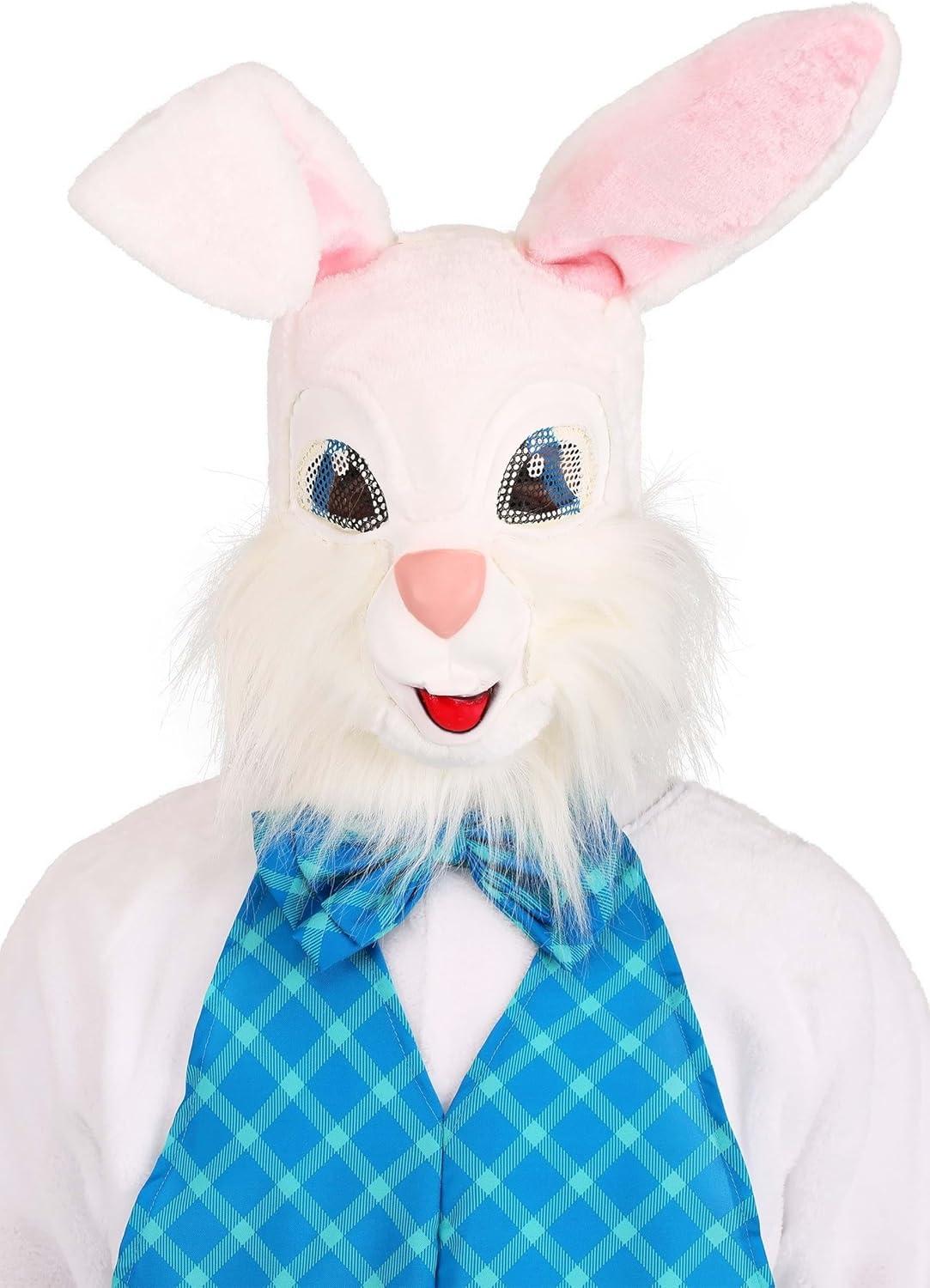 image:imagePlus Size Big amp Tall Adult Easter Bunny Costume 6 Pc Bunny Mascot Suit Mask Vest Bow Tie Shoe Covers amp Gloves