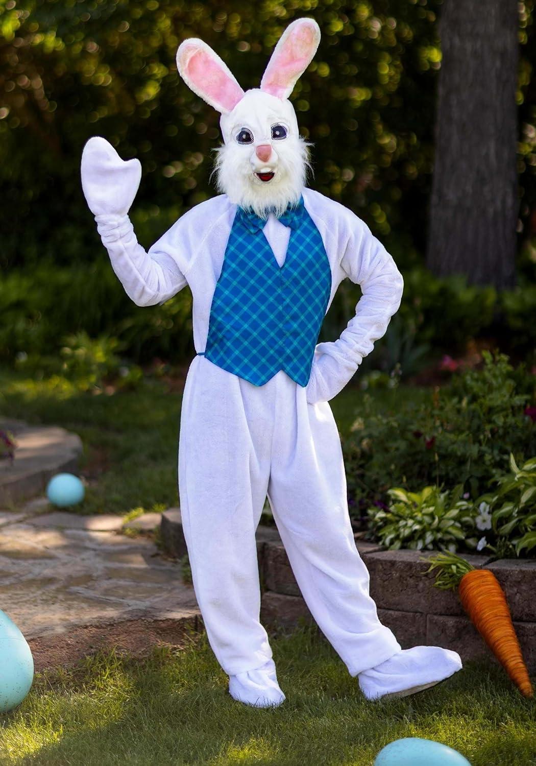 image:imagePlus Size Big amp Tall Adult Easter Bunny Costume 6 Pc Bunny Mascot Suit Mask Vest Bow Tie Shoe Covers amp Gloves