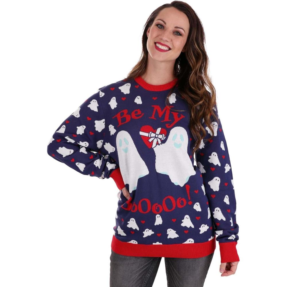 image:imageFun Costumes Be My Boo Valentines Day Sweater for Adults Cute Ugly Holiday Sweaters for Men amp Women Knit Holiday Crewneck XS