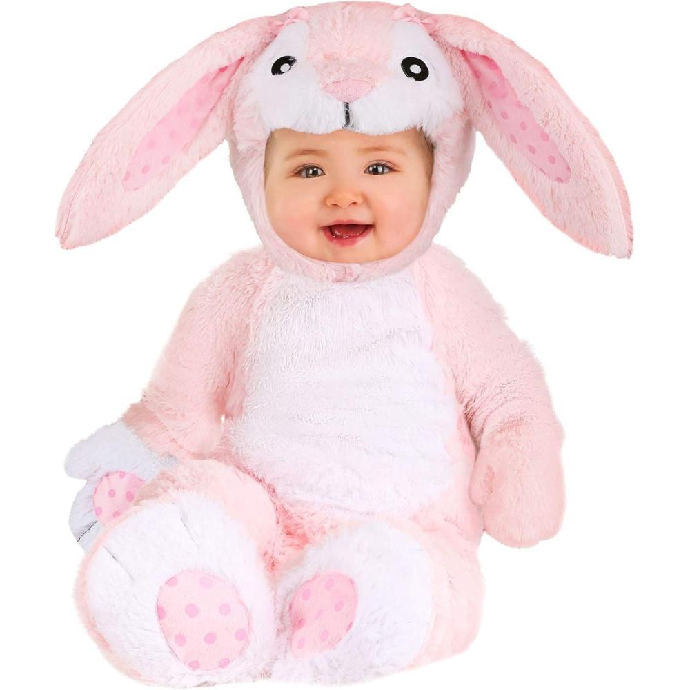 image:imageInfant Pink Rabbit Costume Baby Fluffy Bunny Outfit with Jumpsuit Headpiece Mitts amp Booties Easter or Halloween