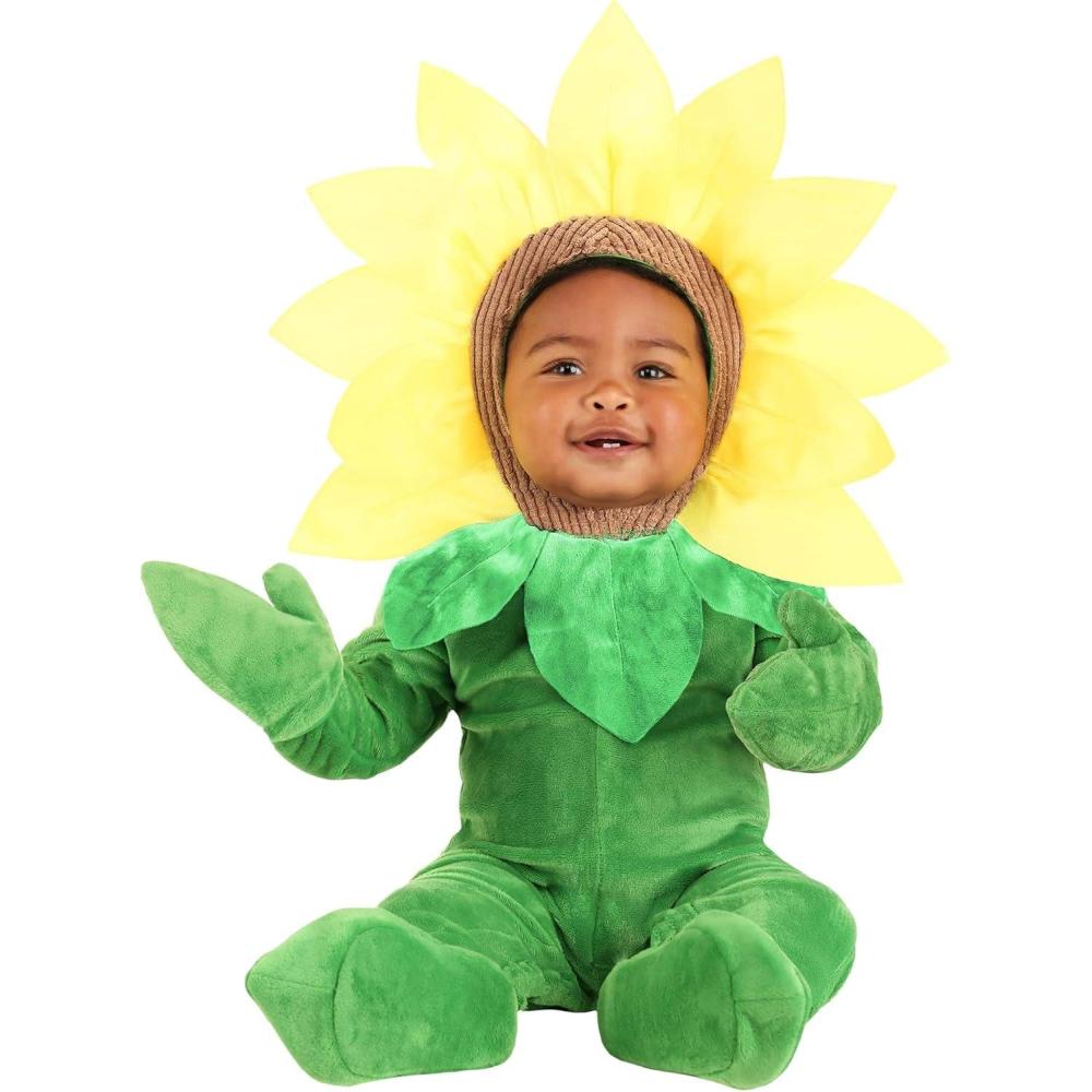 image:imageInfant Sunflower Halloween Costume Jumpsuit Hood Zipper Closure Diaper Access Funny Baby Flower Outfit