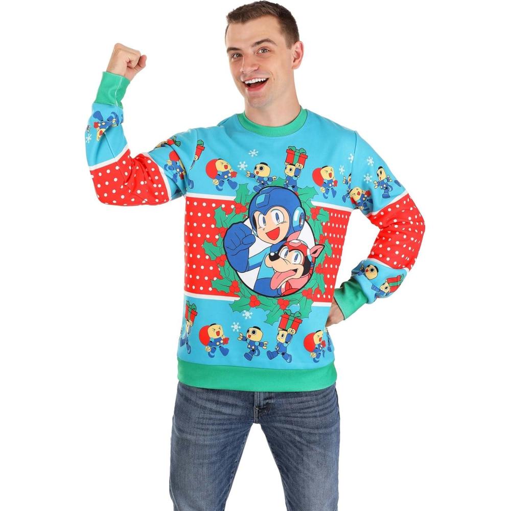 image:imageMega Man Ugly Christmas Sweater for Adults Megaman Sweaters for Men amp Women Video Game Ugly Xmas SweatshirtsBlue