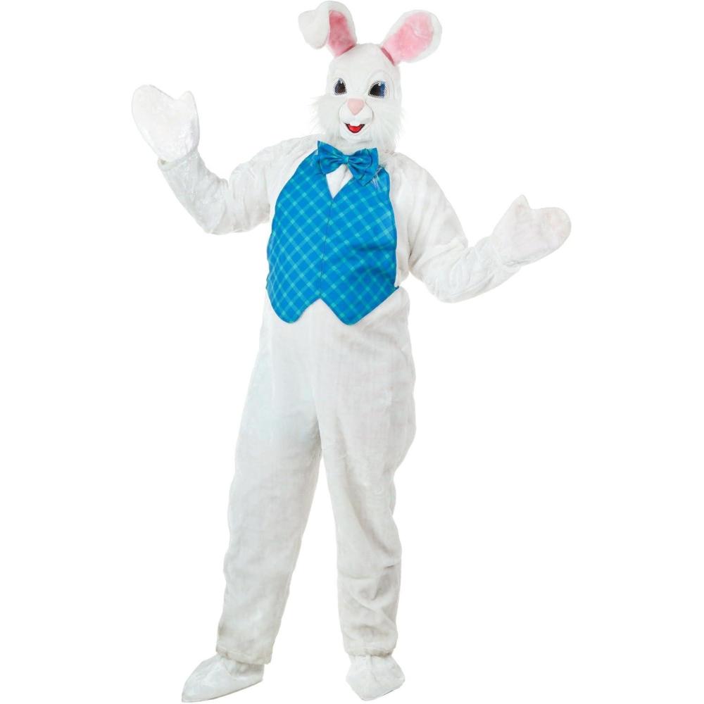 image:imagePlus Size Big amp Tall Adult Easter Bunny Costume 6 Pc Bunny Mascot Suit Mask Vest Bow Tie Shoe Covers amp Gloves