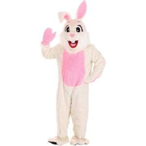 Adult Easter Bunny Mascot Costume | Plush White Rabbit Suit with Fluffy Tail, Mitts & Full-Head Mask for Holiday Celebrations(Costume)