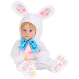 Easter Bunny Baby Costume | Unisex White Rabbit Jumpsuit with Hooded Ears for Infants | Baby Easter Bunny Outfit(White & Pastel)