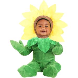 Infant Sunflower Halloween Costume Jumpsuit, Hood, Zipper Closure, Diaper Access Funny Baby Flower Outfit