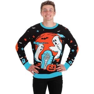 Neon Ghost Halloween Sweater – Knit Top with Ghost Graphic(Black)