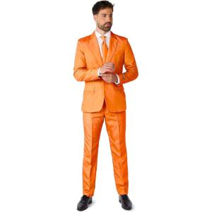 Suitmeister Men’s Party Costumes – Slim Fit Solid Color Suit for Leisure – Halloween Parties and Party Wear(Solid Orange)