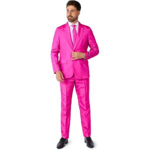 Suitmeister Men’s Party Costumes – Slim Fit Solid Color Suit for Leisure – Halloween Parties and Party Wear(Solid Pink)