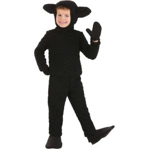 Wooly White & Black Sheep Toddler Costume | Cute Hooded Farm Animal Costumes with Mittens and Shoe Covers(Black Sheep)