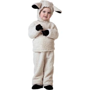 Wooly White & Black Sheep Toddler Costume | Cute Hooded Farm Animal Costumes with Mittens and Shoe Covers(White/Tan Sheep)